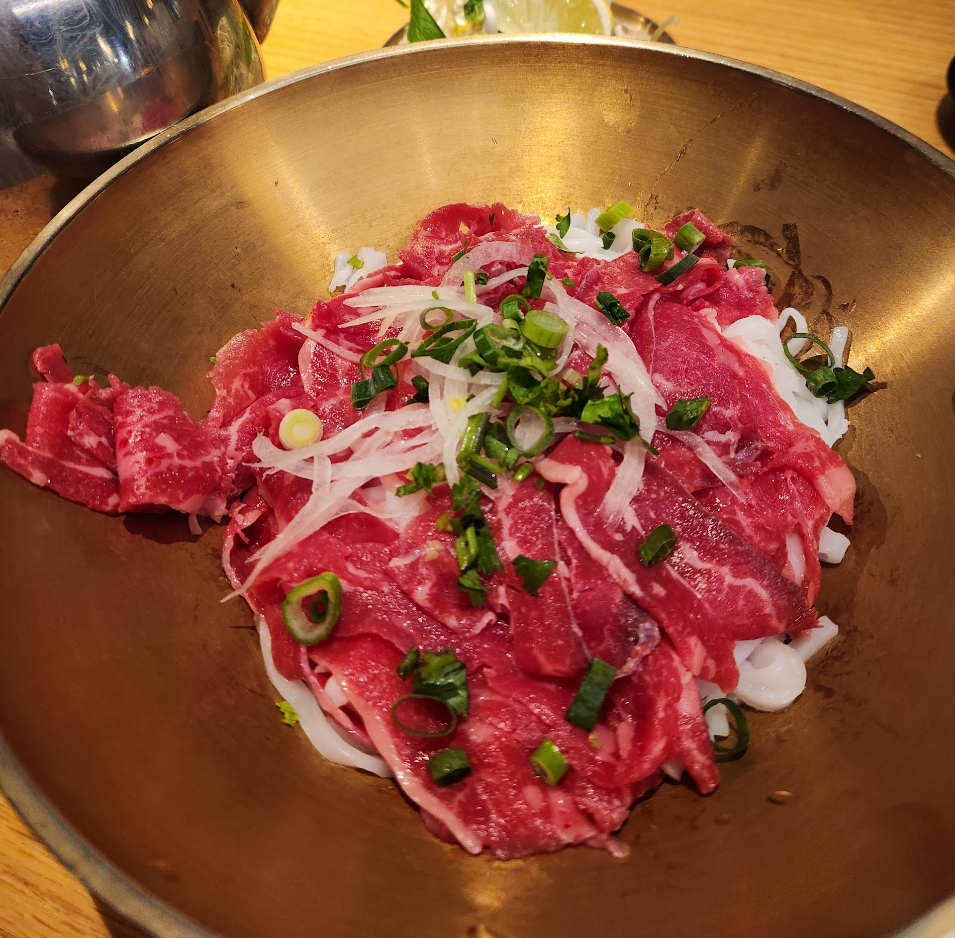 Raw wagyu beef pho at Cam On Restaurant Market City